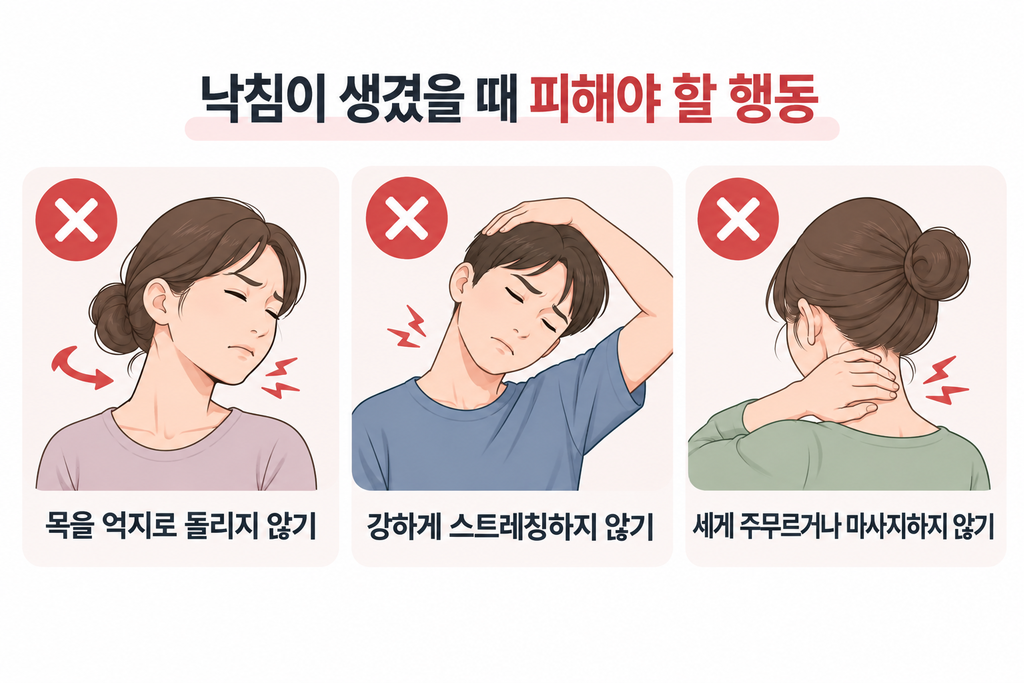 낙침일 때 주의해야할 행동 그림