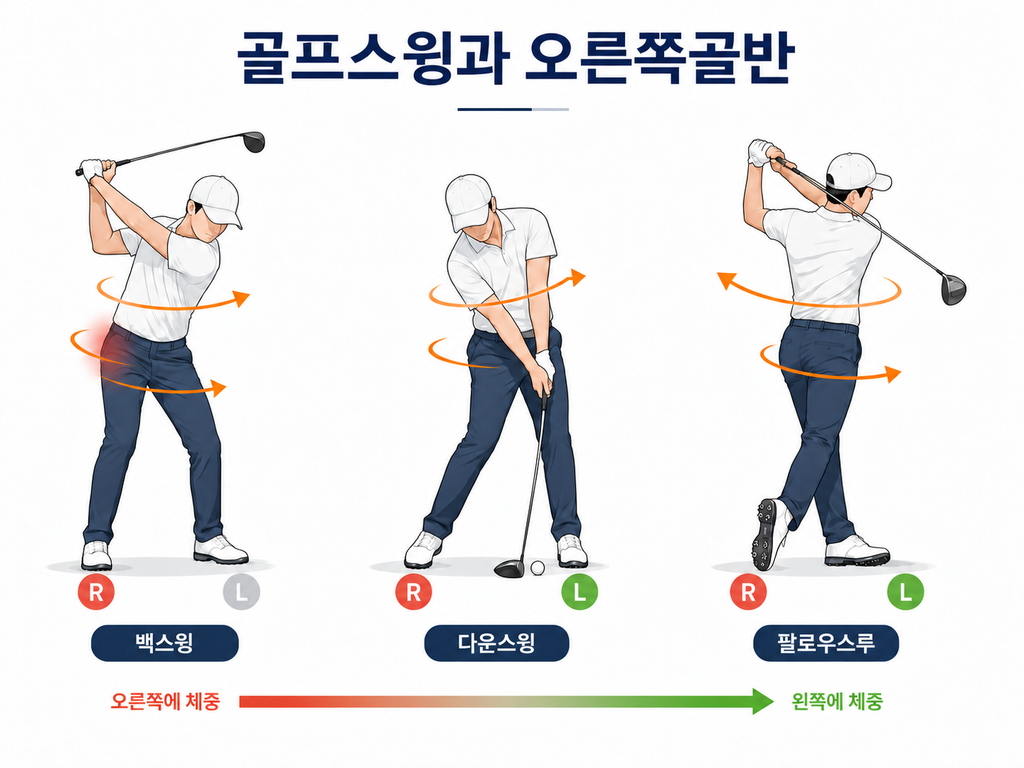골프스윙매커니즘을 설명하는 그림(백스윙에서 팔로우스루까지)